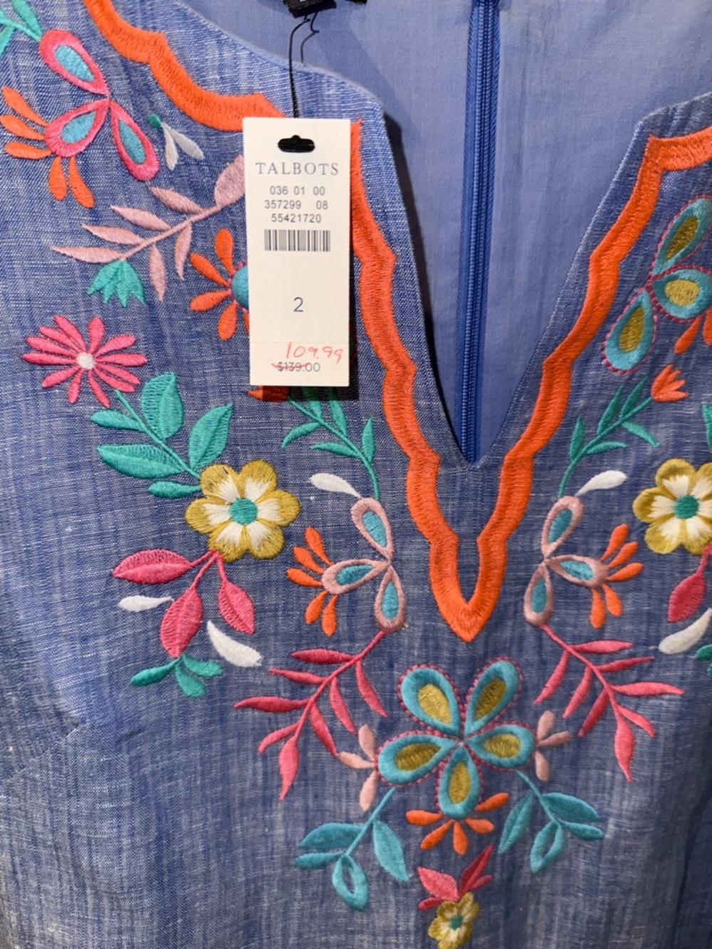 Talbots Chambray Tunic with Multicolor Floral Embroideries